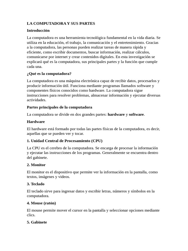 Partes y funciones de la computadora | PDF | Hardware de la computadora ...