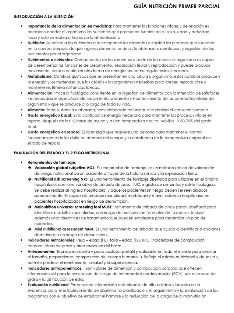 Guía de Nutrición: Primer Parcial | PDF | Nutrición | Dieta y nutrición