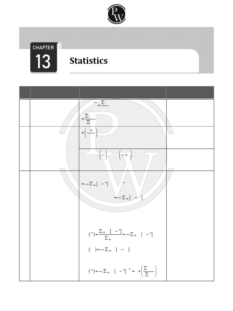 JEE XI Mathematics: Statistics Formulas | PDF | Median | Statistics