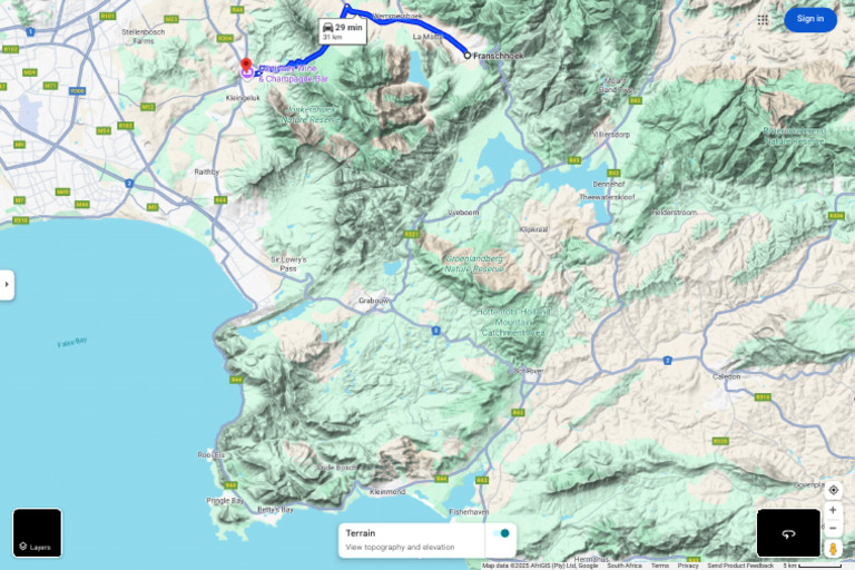 Franschhoek to Stellenbosch - Google Maps | PDF