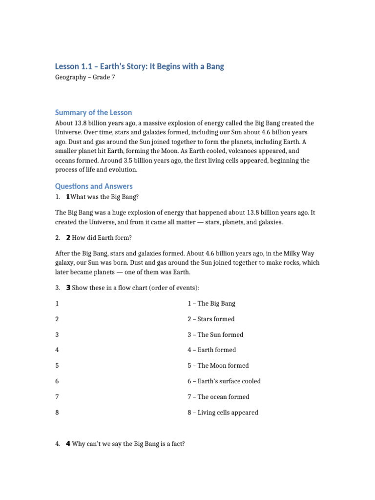 Earth Story Lesson 1.1 Geography Grade7 | PDF | Earth | Universe