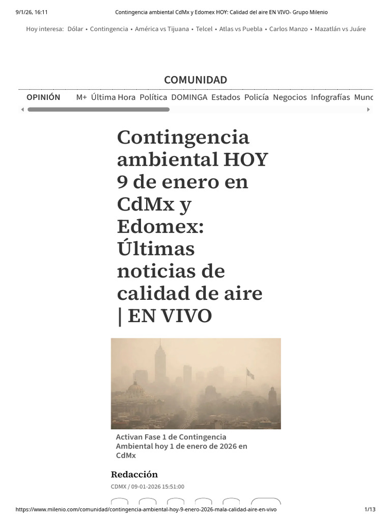 Contingencia Ambiental CDMX y Edomex HOY - Calidad Del Aire en VIVO ...