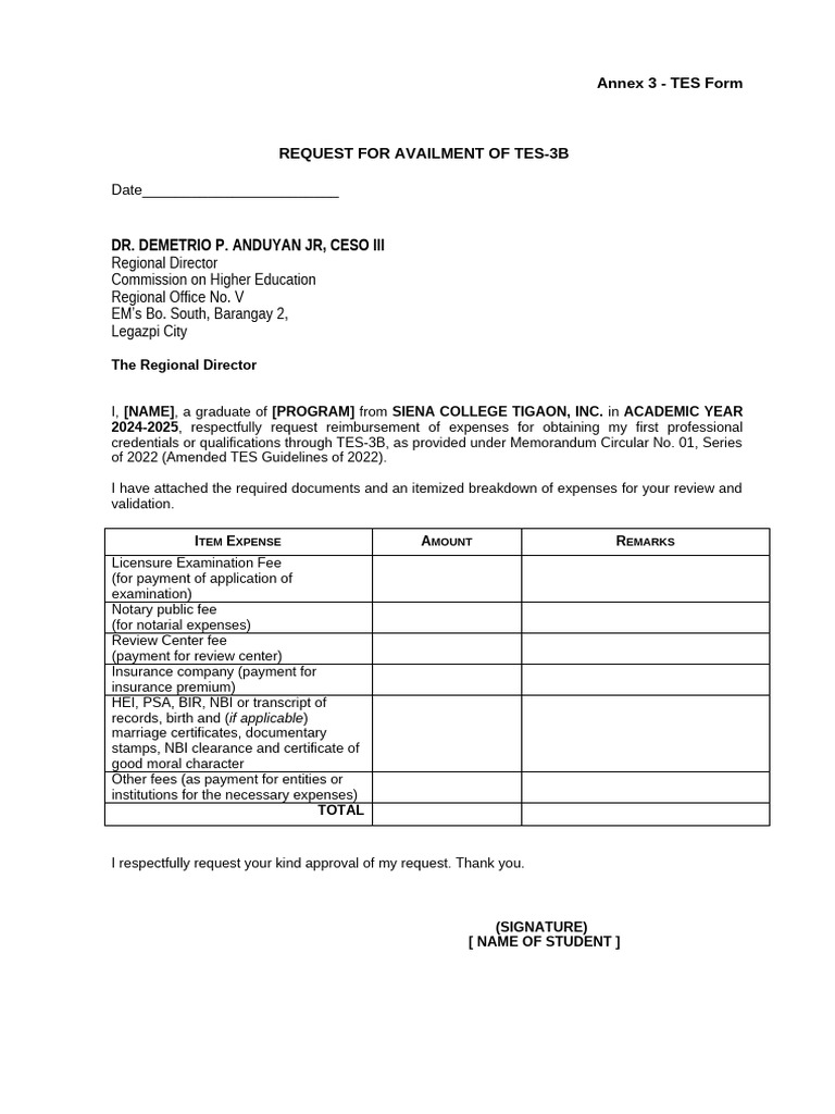 TES-3B Reimbursement Request Form | PDF