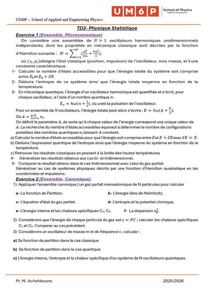 Physique Statistique : Oscillateurs et Gaz | PDF | Mécanique quantique ...