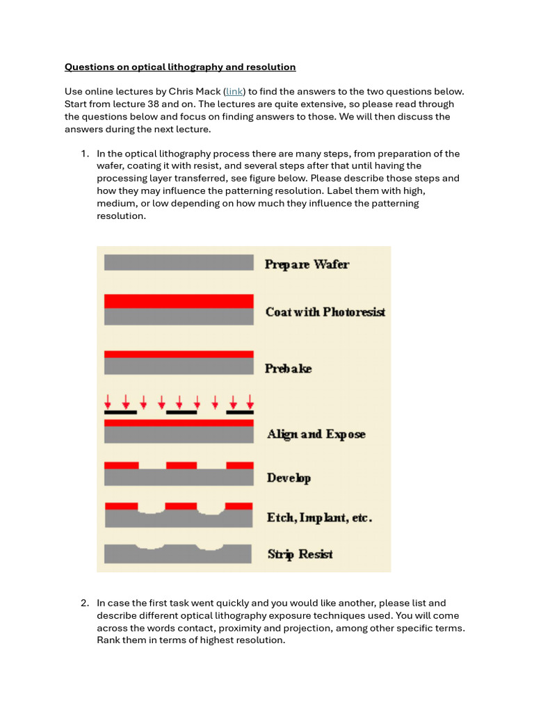 L3 Questions on Optical Lithography (1) | PDF