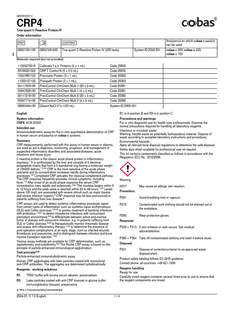 CRP Test Kit Usage and Safety Guide | PDF | Detection Limit | C ...