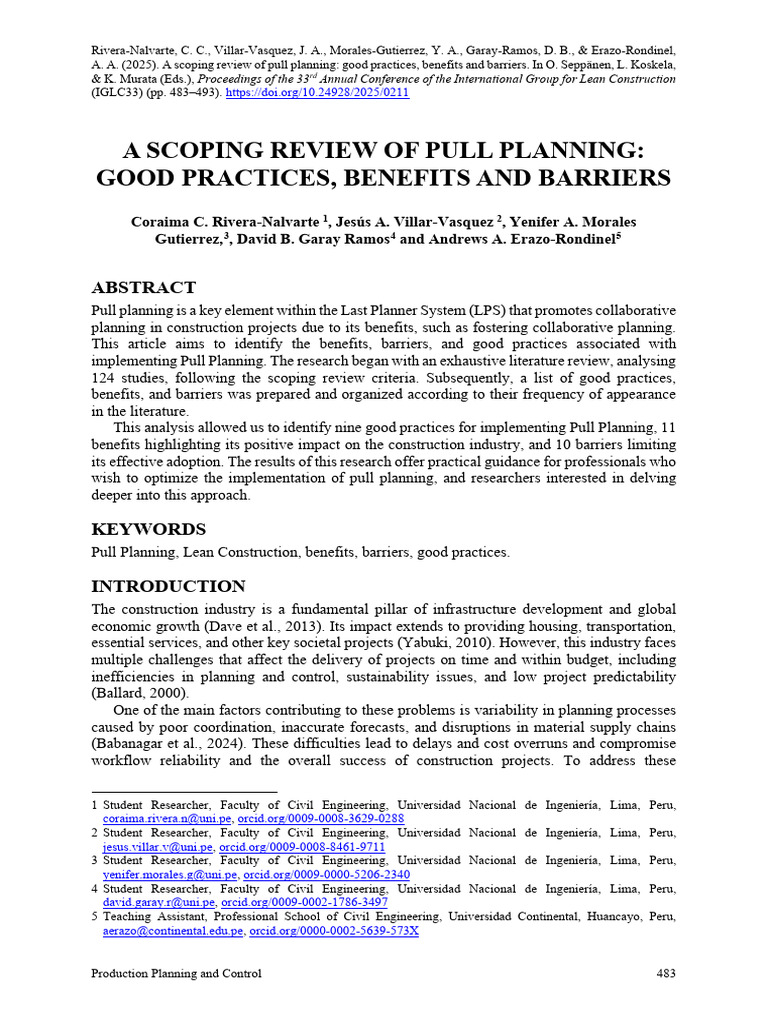 Pull Planning: Practices, Benefits, Barriers | PDF | Lean Manufacturing ...