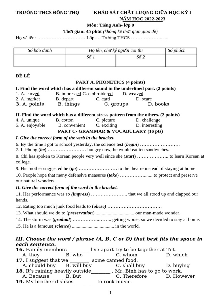 English Test for 9th Grade Students | PDF | Water Pollution | Water