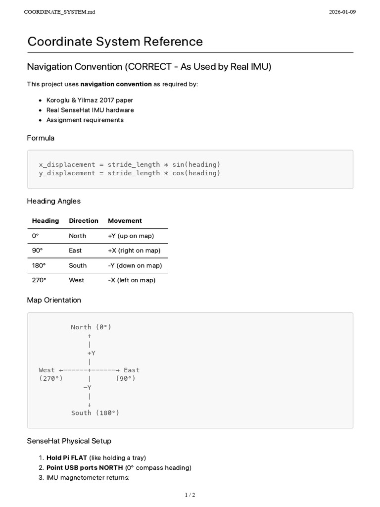Coordinate System for IMU Navigation | PDF