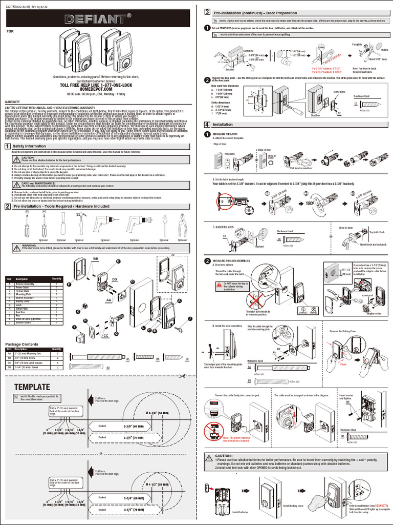 Door Lock Installation Guide | PDF | Screw | Implied Warranty
