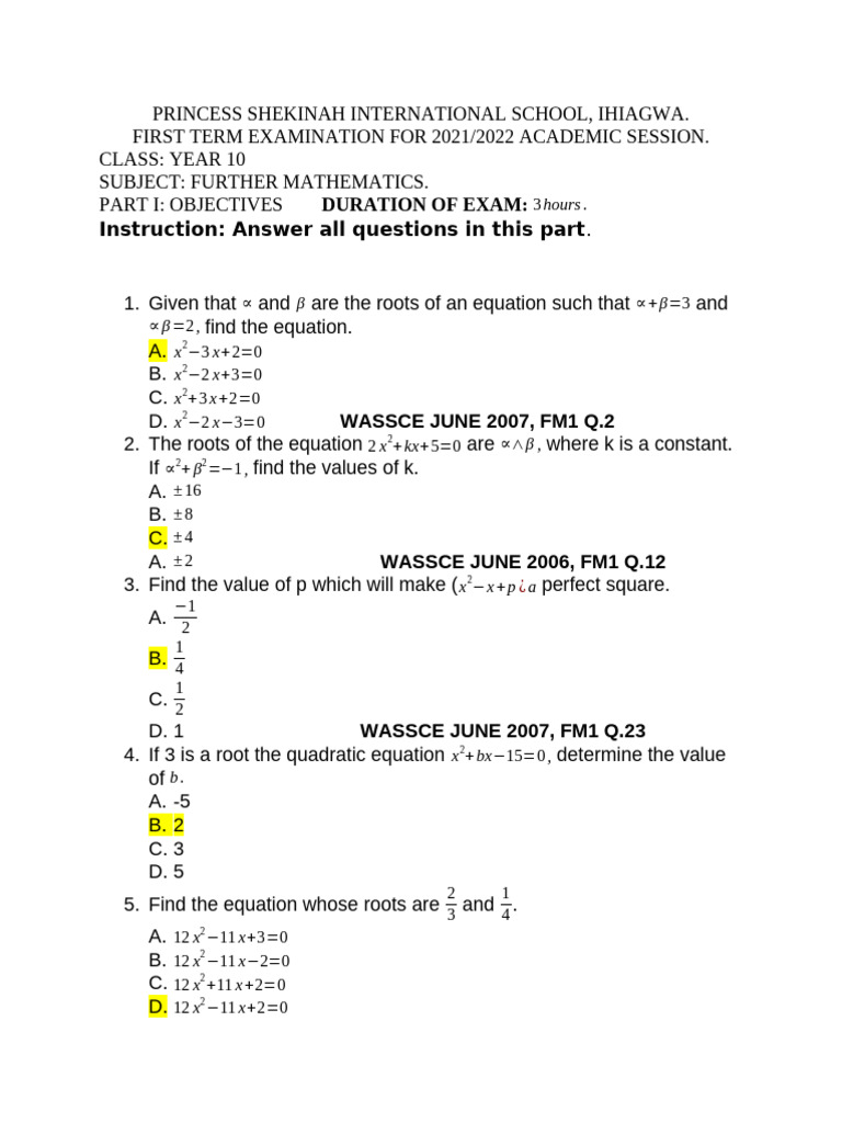 Year 10 Further Mathematics Exam 2021 | PDF | Mathematical Objects ...