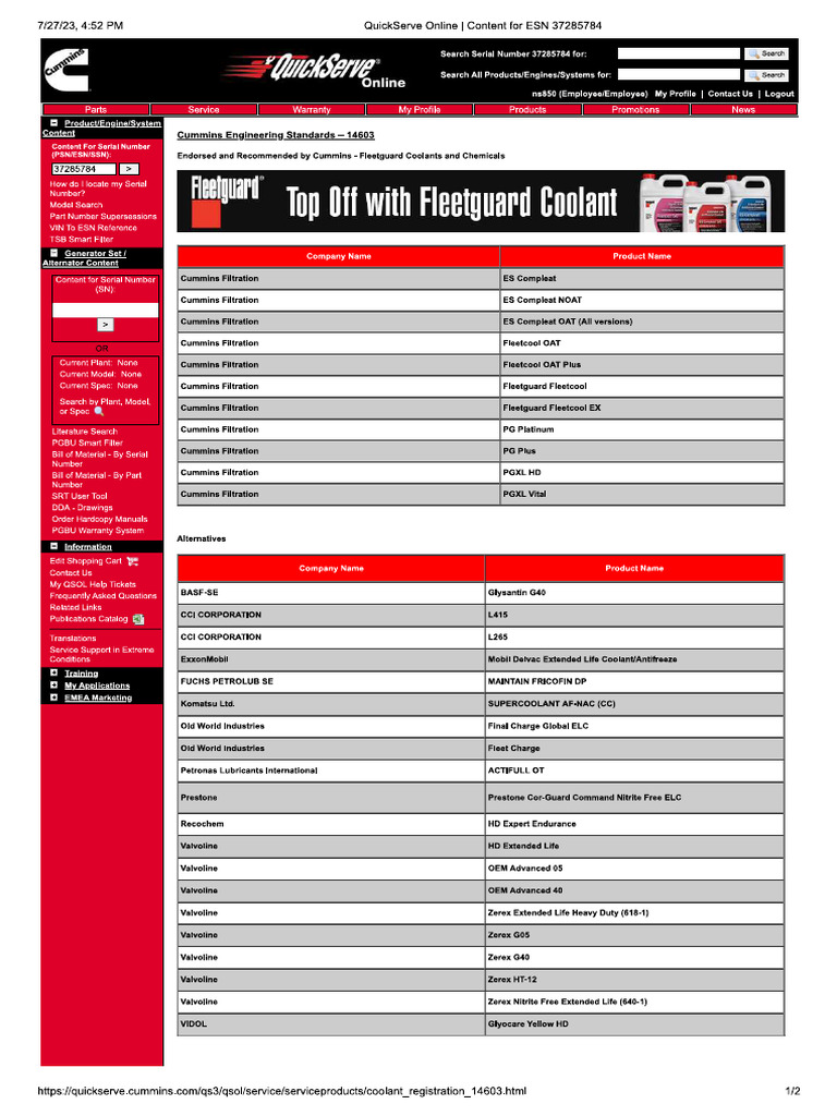 List of Coolant - CES 14603 | PDF