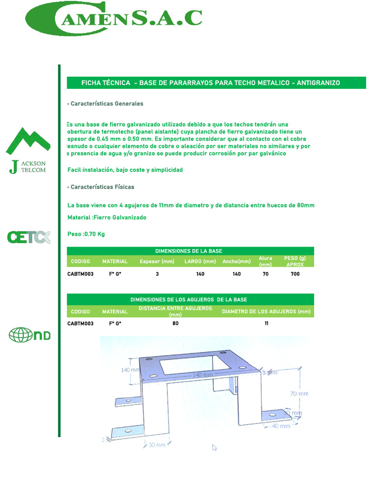 Ficha Tecnica Base Pararrayo Techo Metalico | PDF