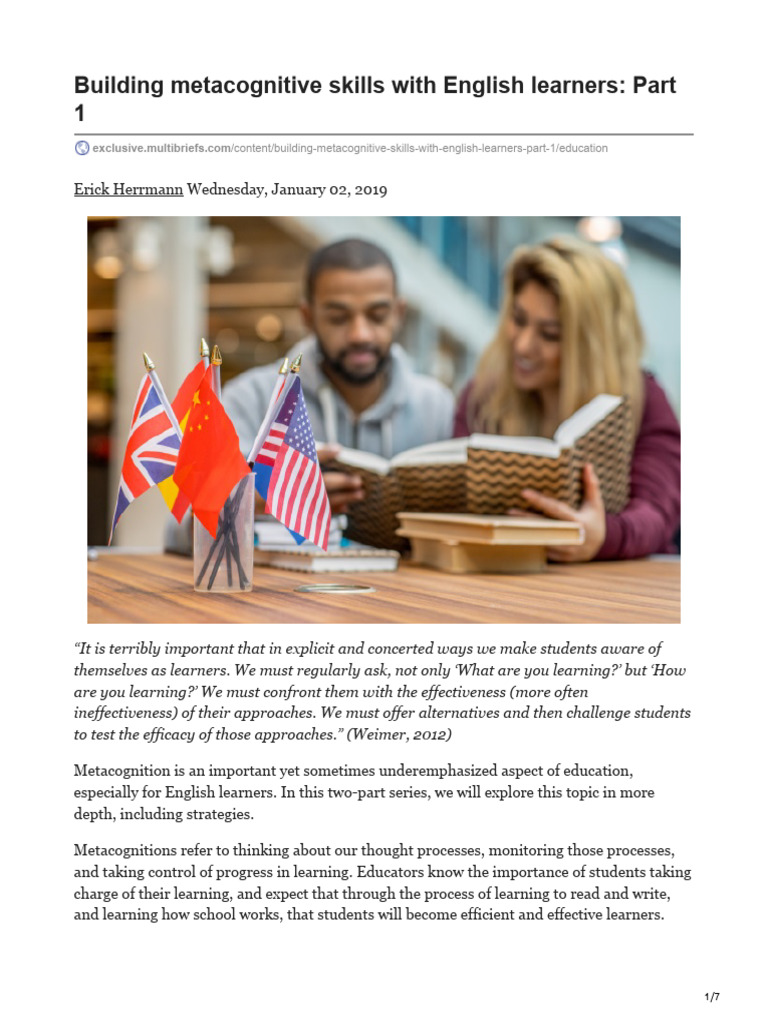 Metacognitive Skills for English Learners | PDF | Metacognition | Learning