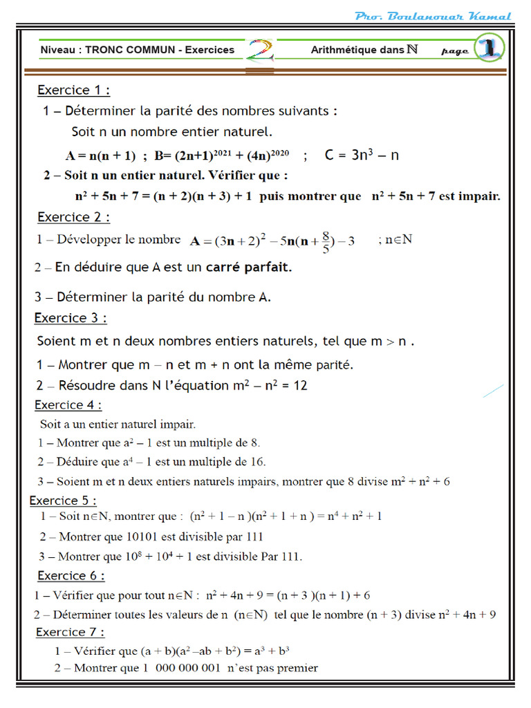 Cours et exercices d'arithmétique | PDF