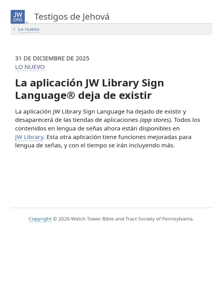 La Aplicación JW Library Sign Language® Deja de Existir | PDF
