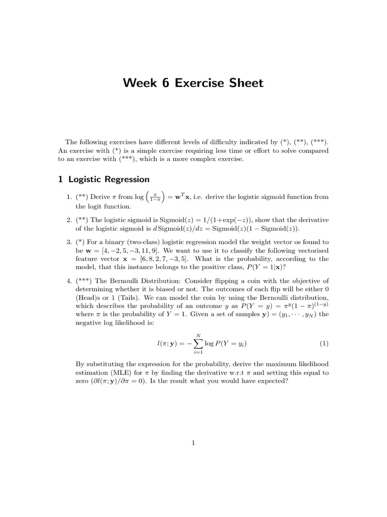 Week 6 Logistic Regression Exercises | PDF | Logistic Regression ...