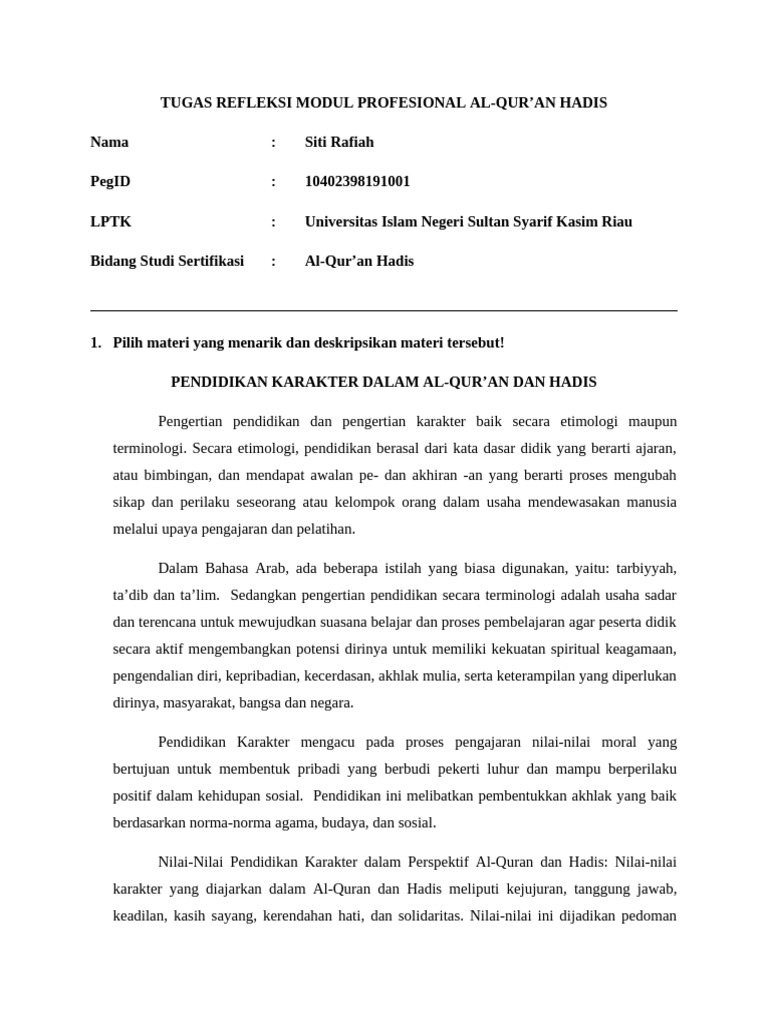 Pendidikan Karakter dalam Al-Qur'an dan Hadis | PDF