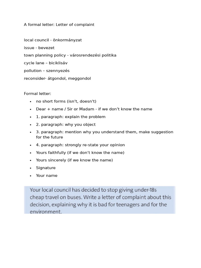 Formal Complaint Letter Template | PDF