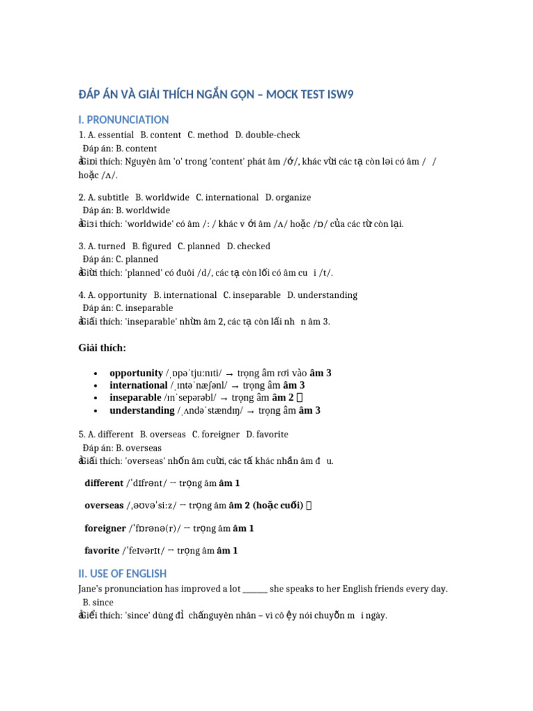 Dap An Mock Test ISW9 | PDF