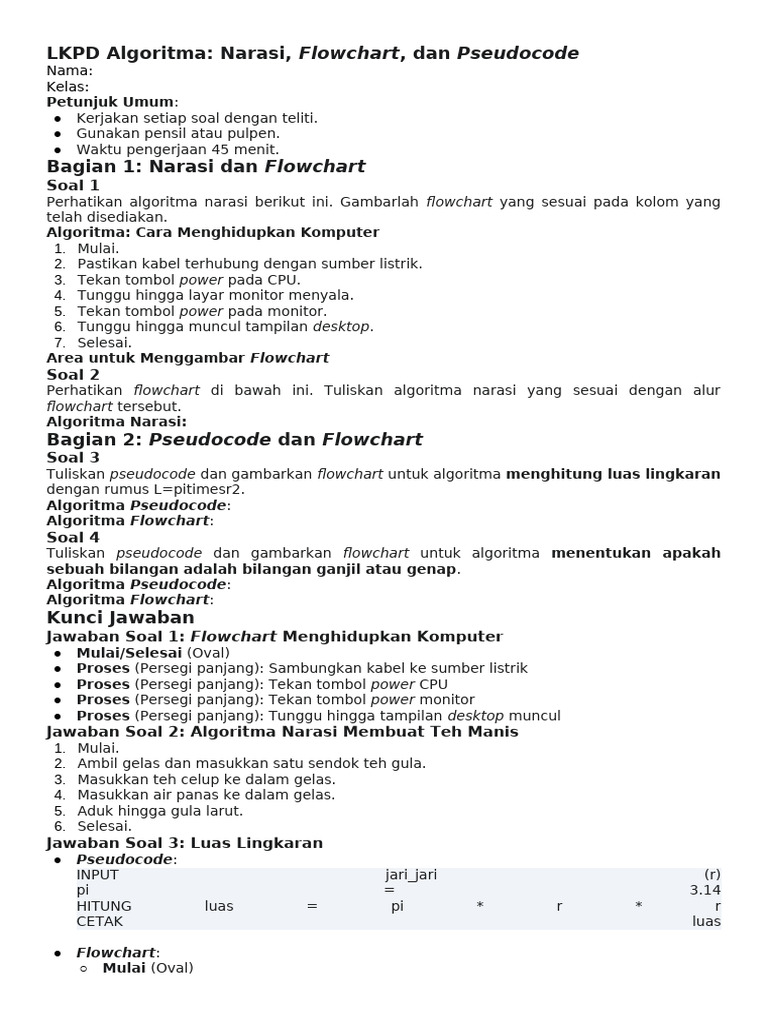 LKPD Algoritma: Flowchart & Pseudocode | PDF