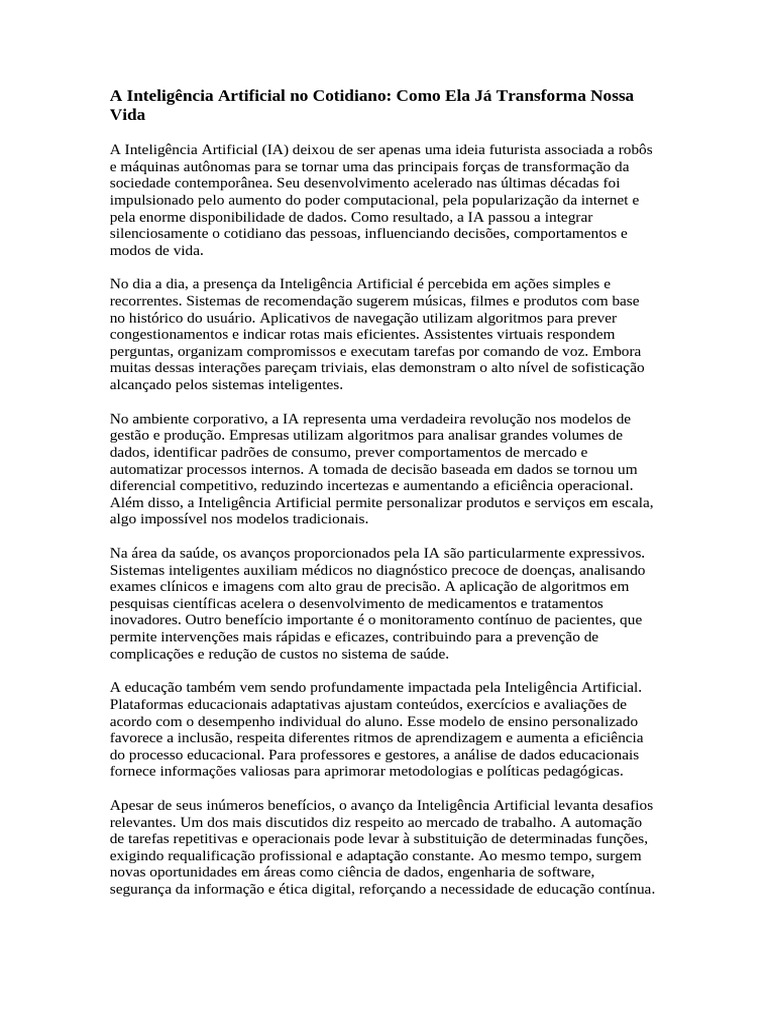 Impactos da Inteligência Artificial no Cotidiano | PDF | Inteligência ...