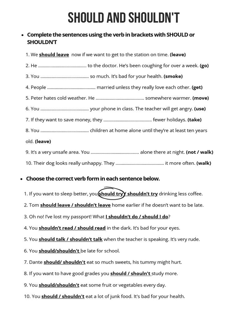 Guidelines for Using Should and Shouldn't | PDF