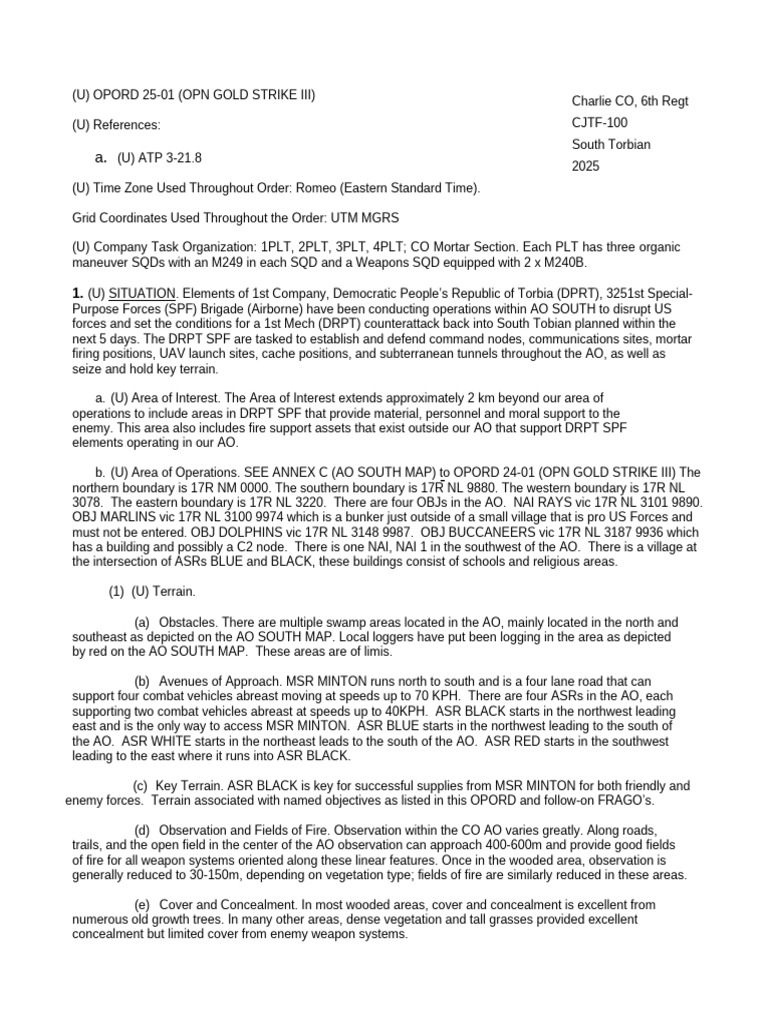 OPORD 25-01: OPN GOLD STRIKE III Overview | PDF | Reconnaissance | Warfare