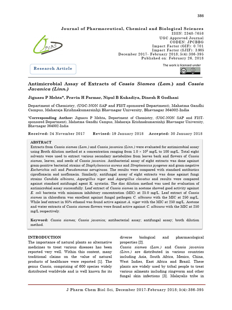 Antimicrobial Activity of Cassia Extracts | PDF | Antimicrobial | Gram ...