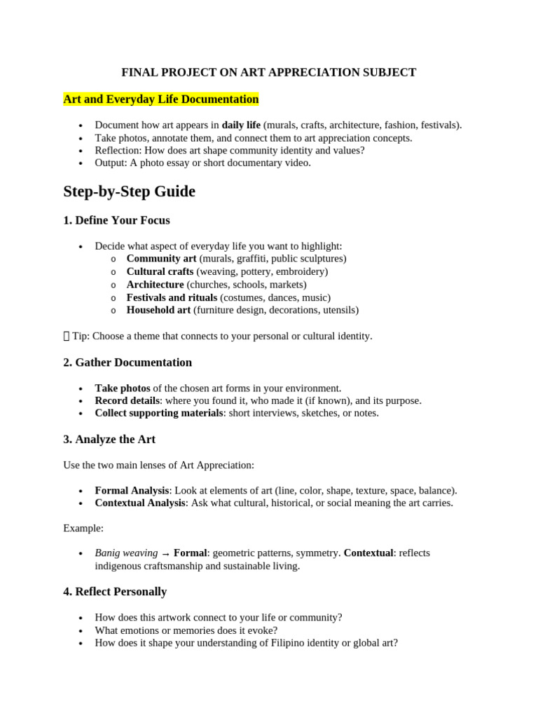 Final Project on Art Appreciation Subject (1) | PDF | Essays | The Arts