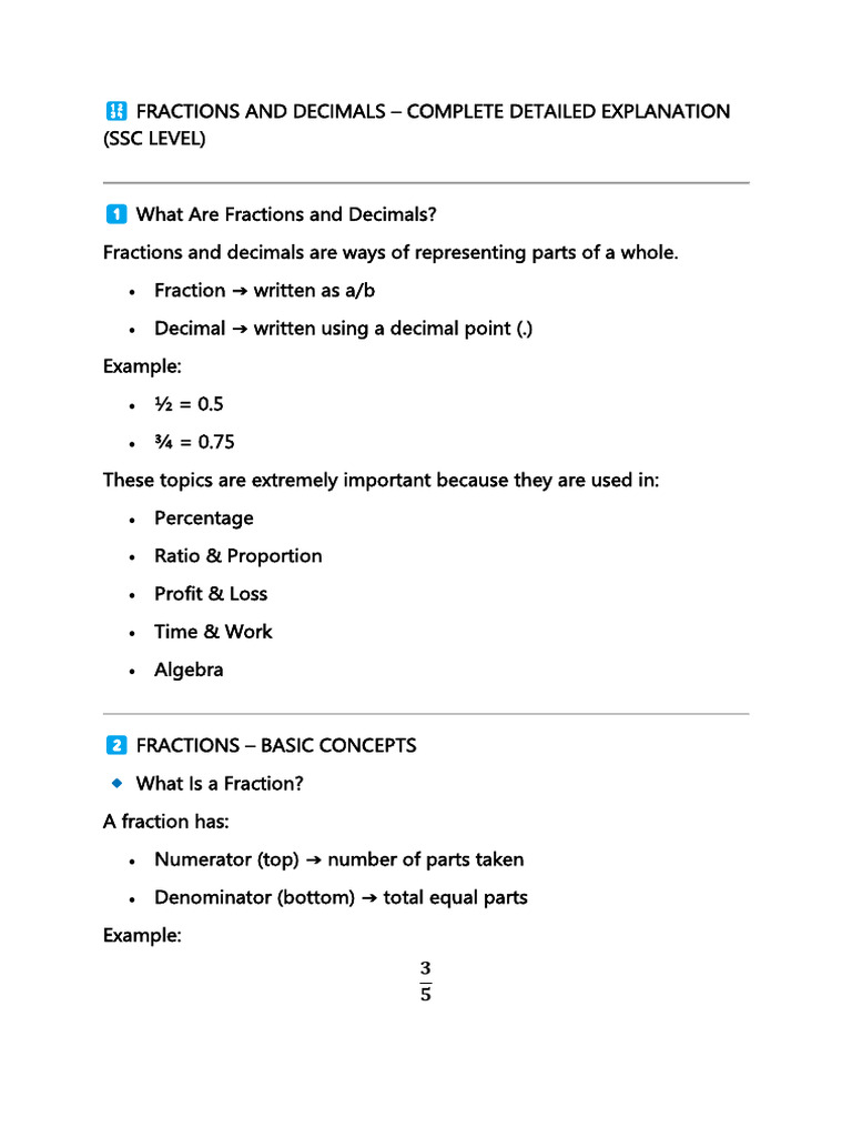 ? FRACTIONS AND DECIMALS | PDF | Mathematical Objects | Algebra