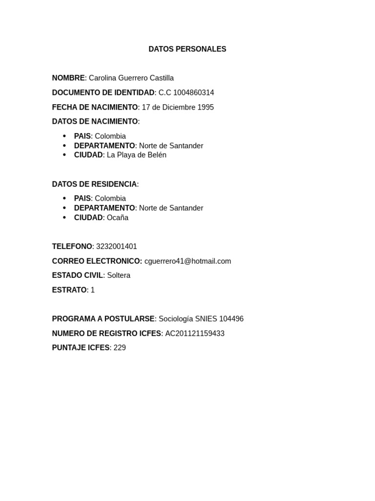 DATOS SOLICITADOS | PDF