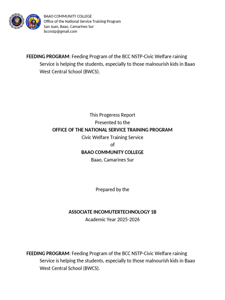 Baao Community College Feeding Program Report | PDF