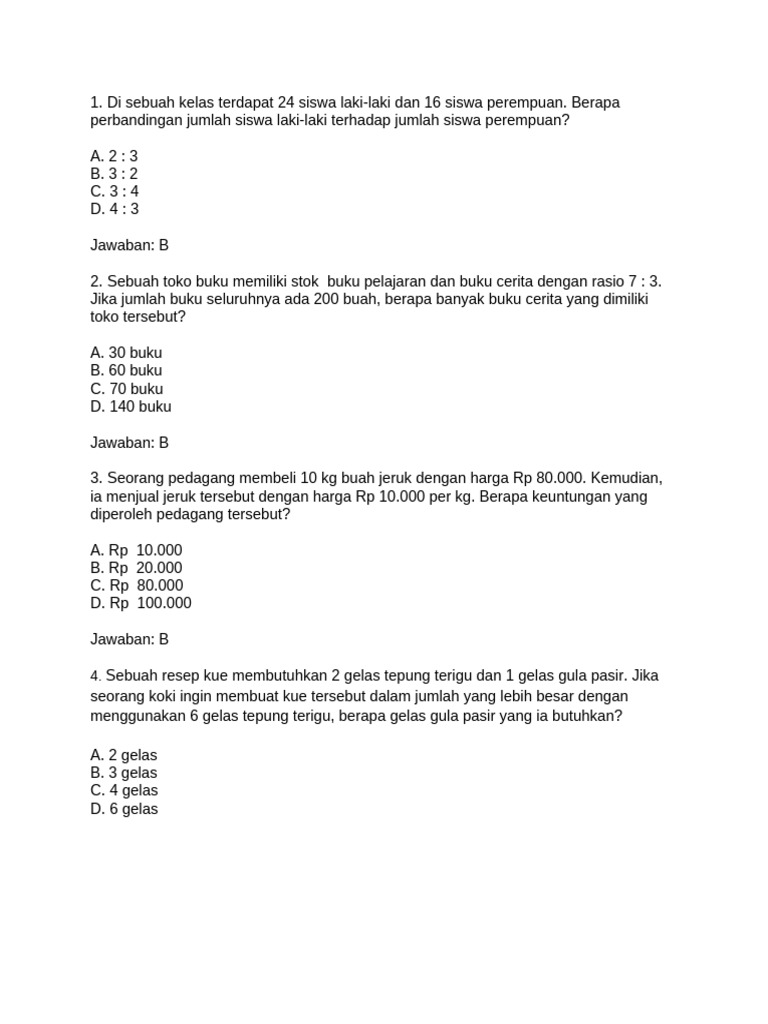 Soal Perbandingan dan Rasio Matematika | PDF