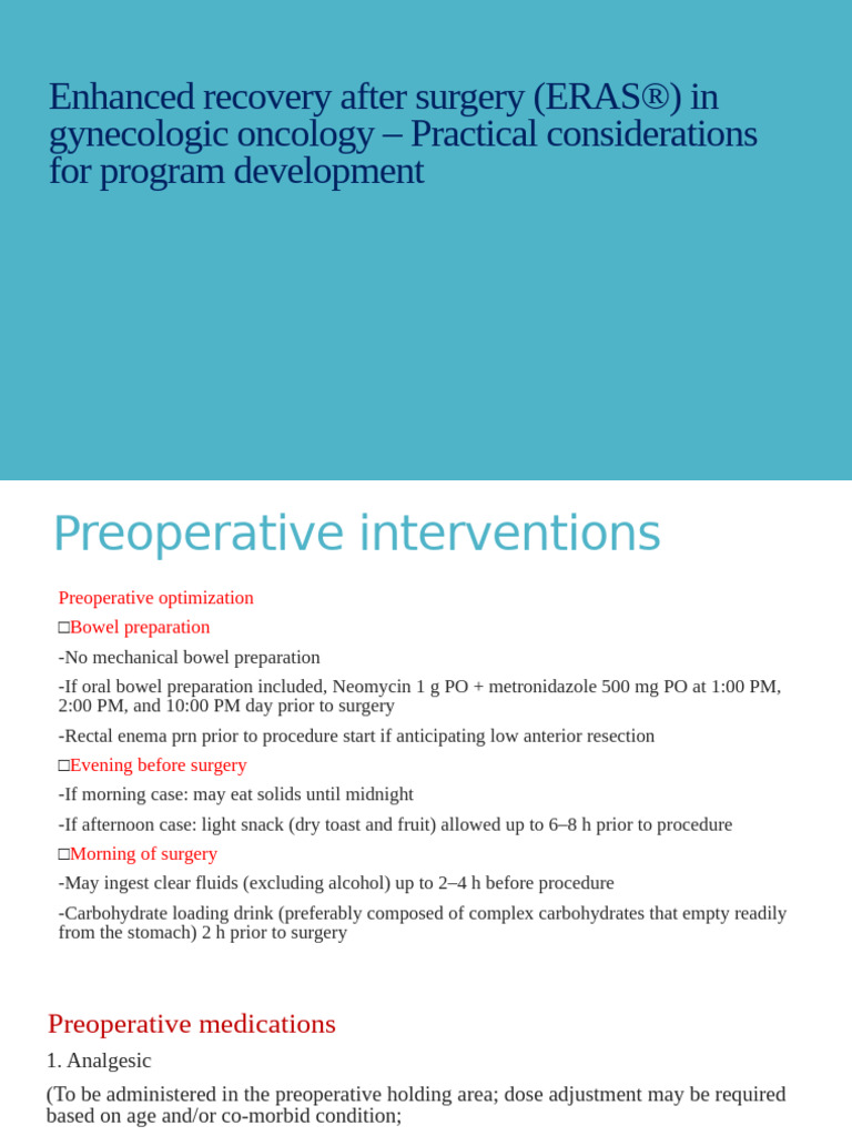 ERAS Guidelines for Gynecologic Surgery | PDF | Medical Treatments ...