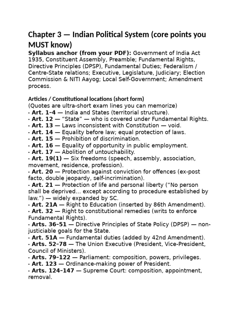 Key Points of Indian Political System | PDF | Political Charters | Justice