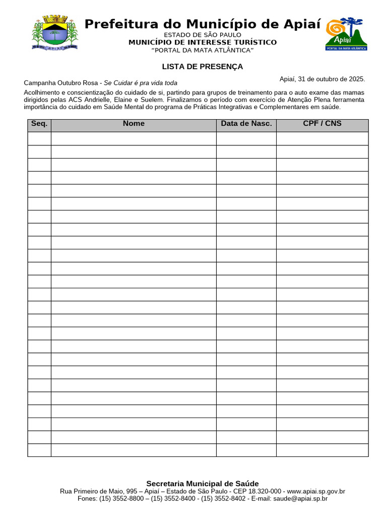 MODELO - Lista de Presença | PDF