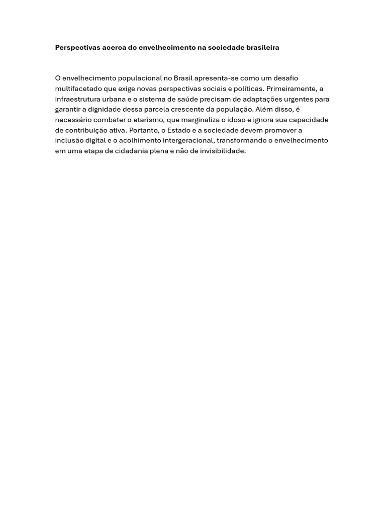 Perspectivas Acerca Do Envelhecimento Na Sociedade Brasileira | PDF