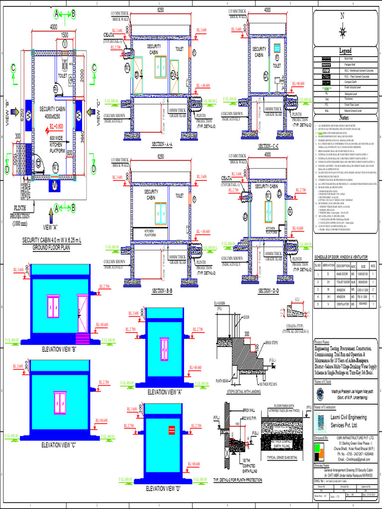 Security Cabin General Arrangement Drawing | PDF | Tile | Plaster
