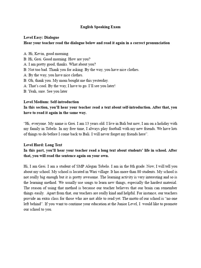 English Speaking Exam Practice Dialogues | PDF