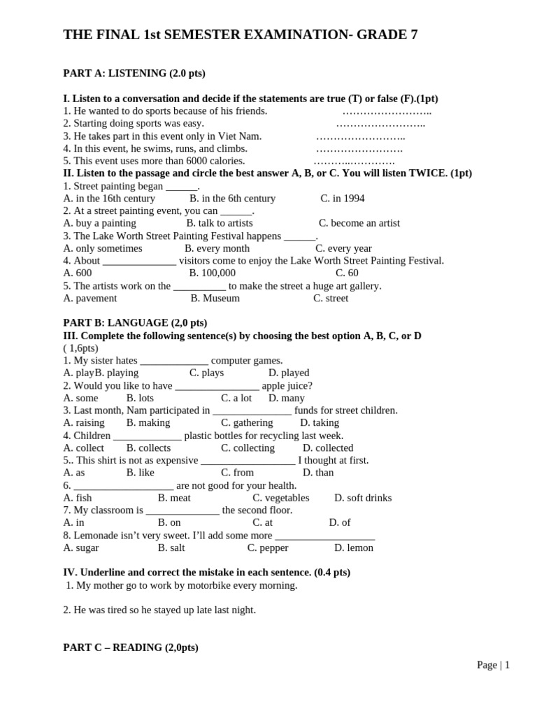 THE FINAL 1st SEMESTER EXAMINATION | PDF | Vocabulary | Linguistics