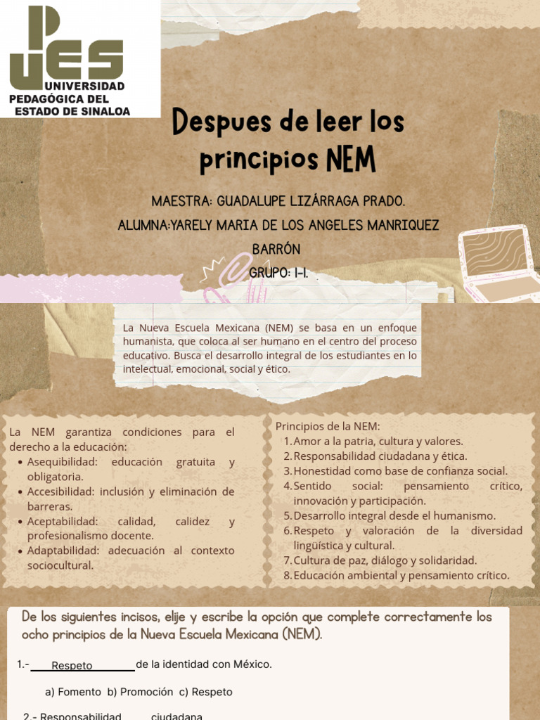 Principios de la Nueva Escuela Mexicana | PDF | Educación en artes ...