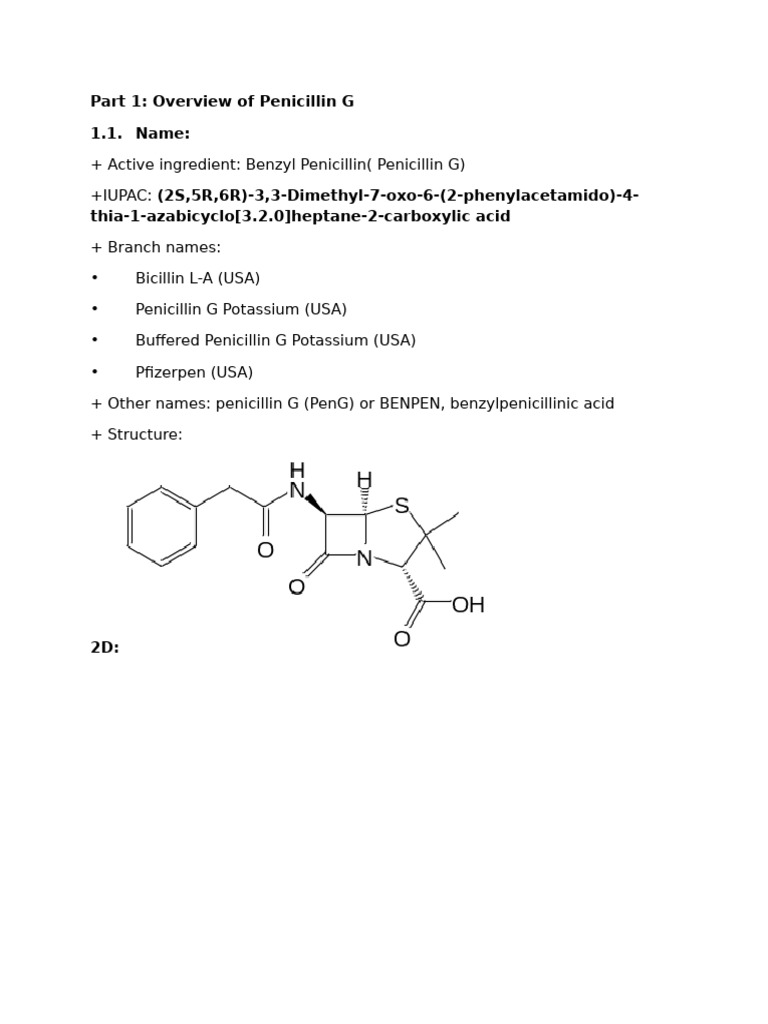 Penicillin G Overview and Properties | PDF | Penicillin | Chemistry