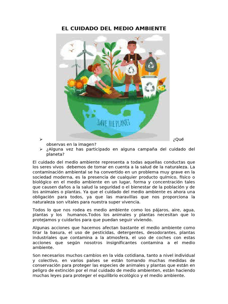Cuidado del Medio Ambiente: Acciones y Conciencia | PDF | Entorno ...
