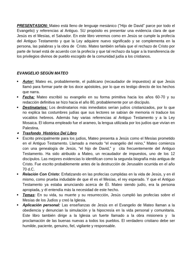 Análisis de los Evangelios de Mateo y Marcos | PDF | Evangelio de Mateo ...