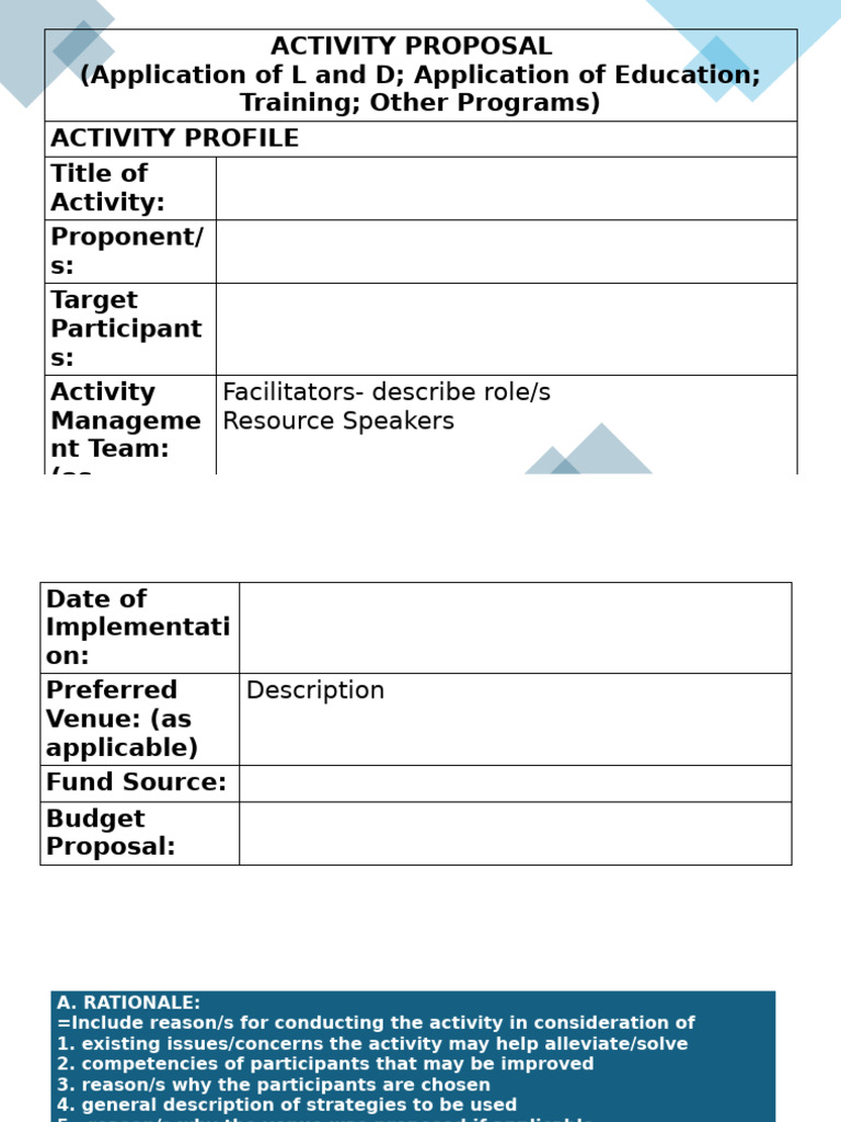 Activity Proposal and Report Template | PDF | Monitoring And Evaluation ...