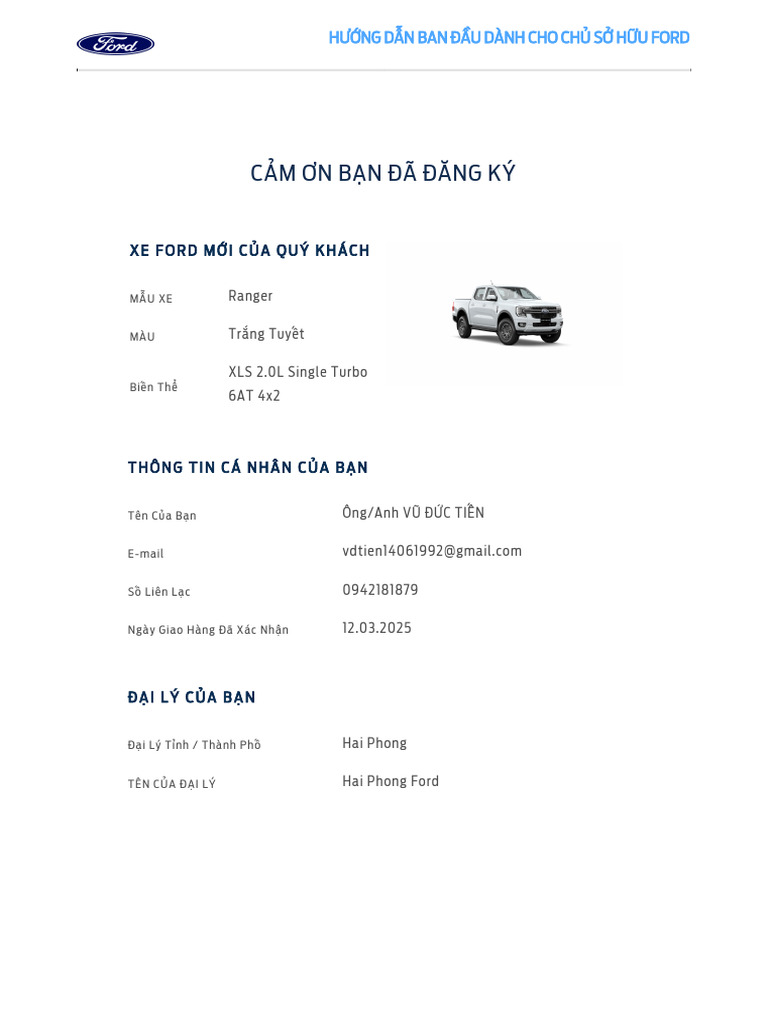 Ford Personalised Delivery Checklist 20251203 | PDF