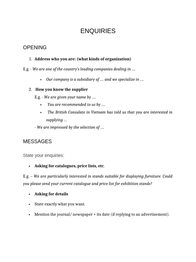 Business Inquiry and Offer Guidelines | PDF