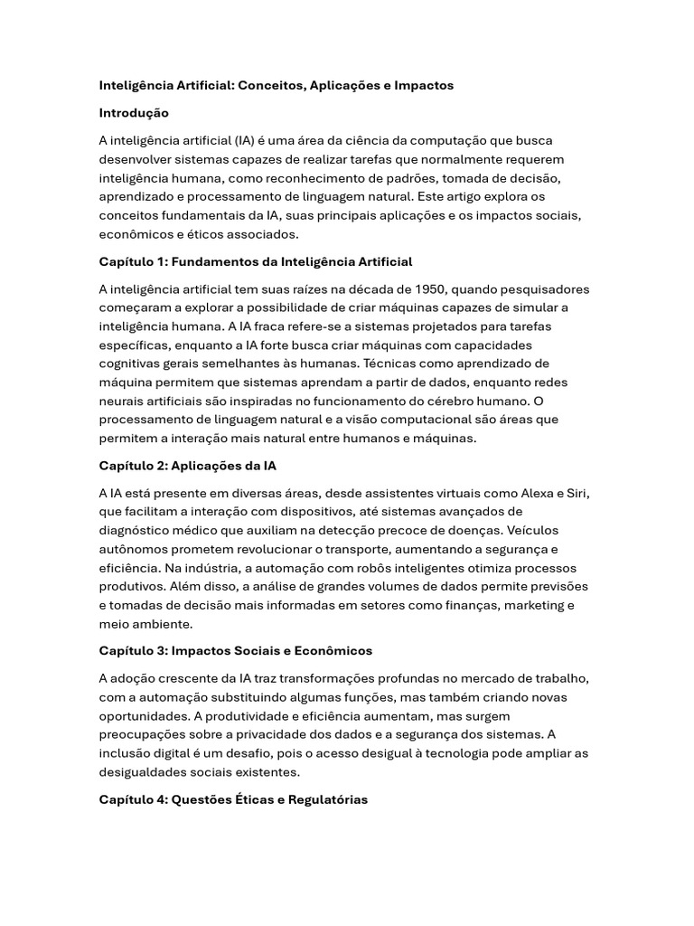 Inteligência Artificial: Conceitos e Impactos | PDF | Inteligência ...