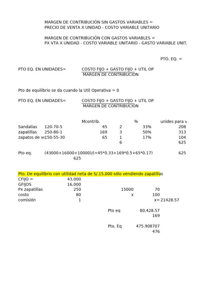 Cálculo de Margen y Punto de Equilibrio | PDF | Contabilidad financiera ...